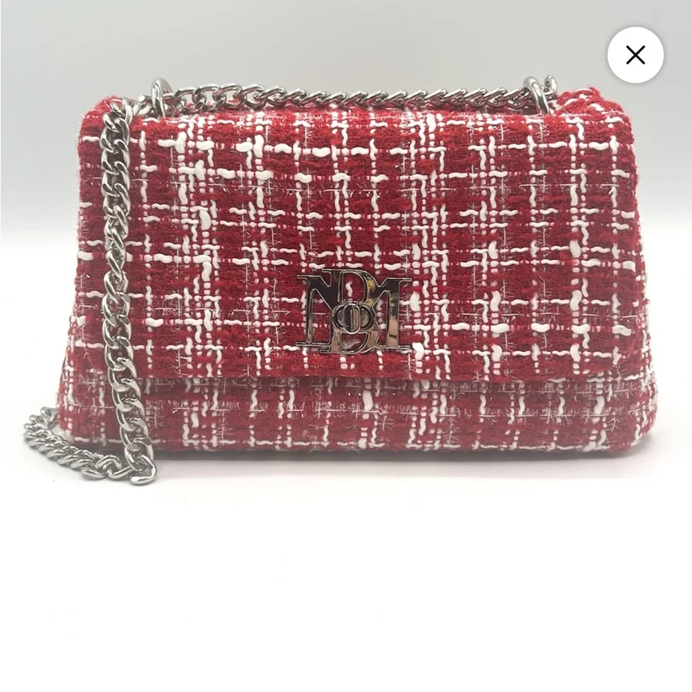 Badgley Mischka Red and White Tweed Clutch - Picture 1 of 2